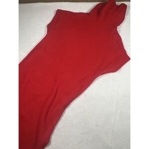 Worthington Sweater‎ Dress Womens Medium Red Turtleneck Knit Midi Short Sleeve